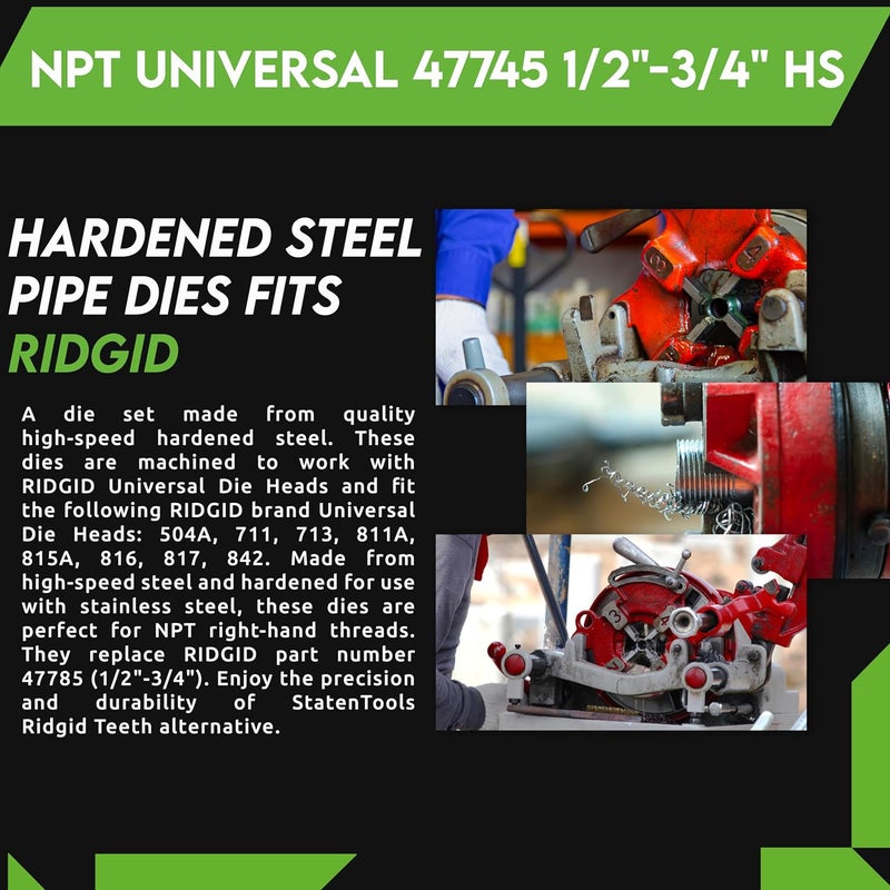 Staten tools Store NPT Universal 47770 1"-2" HS Hardened steel Pipe Dies fits RIDGID 811, 811A, 815A Die Head - Image 5